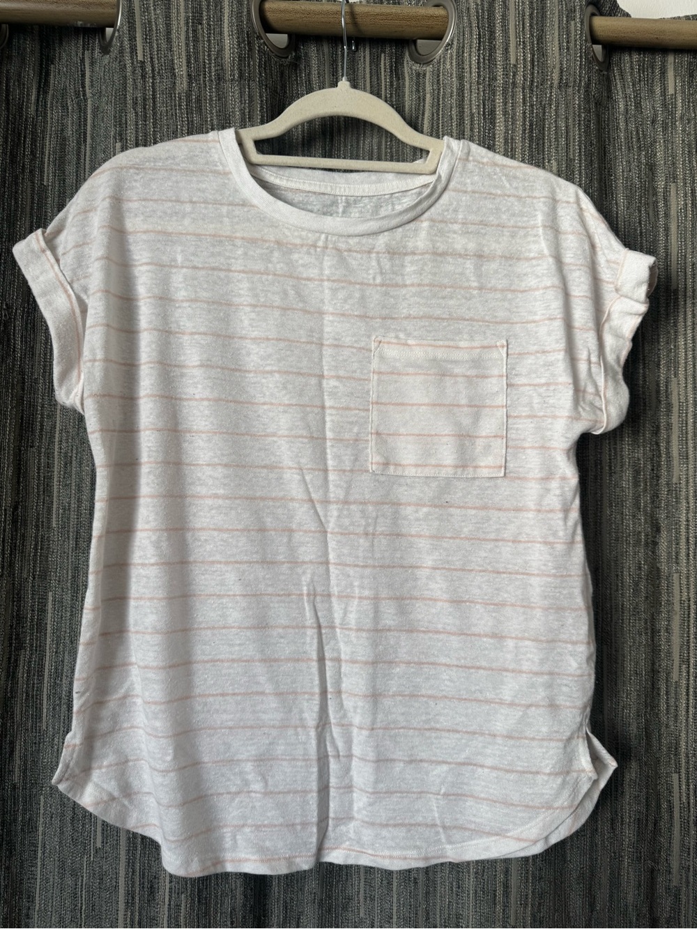 a new day White & Light Pink Striped Short Sleeve Pocket Tee